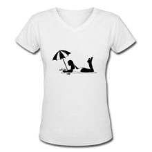 Load image into Gallery viewer, NdaBLDG &quot;BEACH &quot;Women&#39;s V-Neck T-Shirt - white

