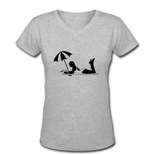Load image into Gallery viewer, NdaBLDG &quot;BEACH &quot;Women&#39;s V-Neck T-Shirt - gray

