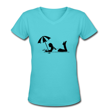 Load image into Gallery viewer, NdaBLDG &quot;BEACH &quot;Women&#39;s V-Neck T-Shirt - aqua

