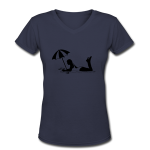NdaBLDG "BEACH "Women's V-Neck T-Shirt - navy