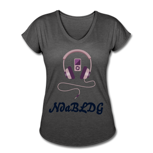NdaBLDG " IPOD HEADPHONES" V-Neck T-Shirt - deep heather