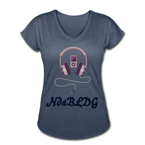 NdaBLDG " IPOD HEADPHONES" V-Neck T-Shirt - navy heather