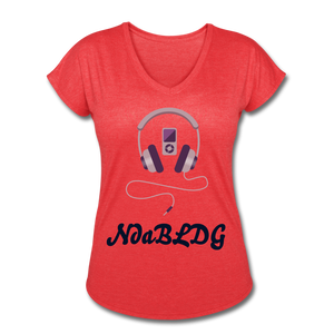 NdaBLDG " IPOD HEADPHONES" V-Neck T-Shirt - heather red