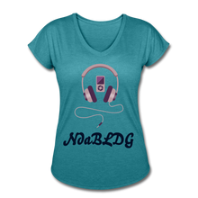 Load image into Gallery viewer, NdaBLDG &quot; IPOD HEADPHONES&quot; V-Neck T-Shirt - heather turquoise
