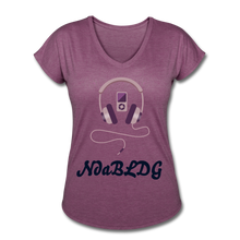 Load image into Gallery viewer, NdaBLDG &quot; IPOD HEADPHONES&quot; V-Neck T-Shirt - heather plum

