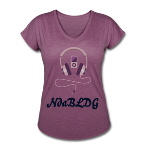 NdaBLDG " IPOD HEADPHONES" V-Neck T-Shirt - heather plum