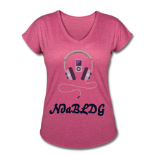 Load image into Gallery viewer, NdaBLDG &quot; IPOD HEADPHONES&quot; V-Neck T-Shirt - heather raspberry
