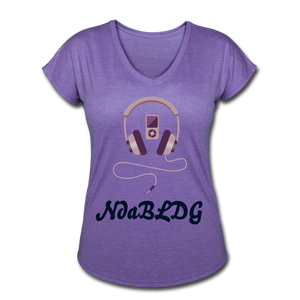 NdaBLDG " IPOD HEADPHONES" V-Neck T-Shirt - purple heather