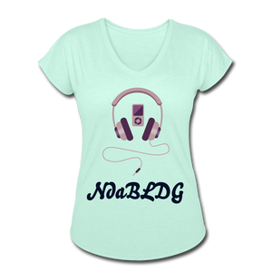 NdaBLDG " IPOD HEADPHONES" V-Neck T-Shirt - mint