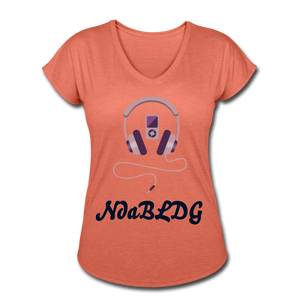 NdaBLDG " IPOD HEADPHONES" V-Neck T-Shirt - heather bronze