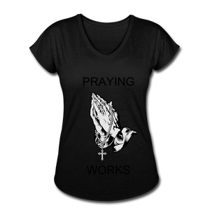 Women's Ndabldg "PRAYING WORKS" V-Neck T-Shirt - black