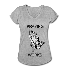 Load image into Gallery viewer, Women&#39;s Ndabldg &quot;PRAYING WORKS&quot; V-Neck T-Shirt - heather gray
