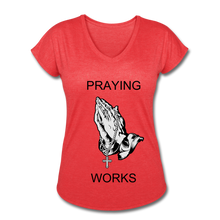 Load image into Gallery viewer, Women&#39;s Ndabldg &quot;PRAYING WORKS&quot; V-Neck T-Shirt - heather red
