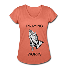 Load image into Gallery viewer, Women&#39;s Ndabldg &quot;PRAYING WORKS&quot; V-Neck T-Shirt - heather bronze
