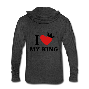 NdaBLDG "I LOVE MY KING" Tri-Blend Hoodie Shirt - heather black