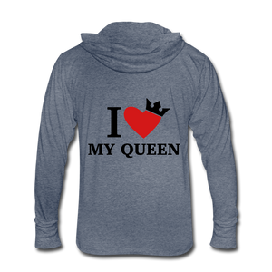 NdaBLDG "I LOVE MY QUEEN " Tri-Blend Hoodie Shirt - heather blue