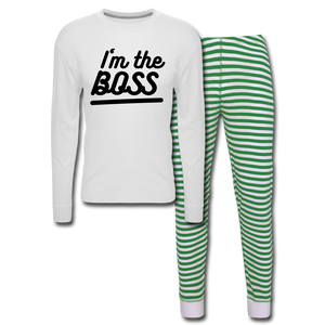 IM THE BOSS Unisex Pajama Set - white/green stripe
